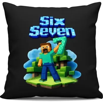 Žertovný předmět Steve 67 - Six Seven - černý polštář s potiskem - inspirované Minecraft- Tričkový.cz