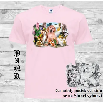 Chlapecké tričko detske-bavlnene-tricko-uv-potisk-pejsek-zviratka Barva: Pink - růžová, velikost: 92