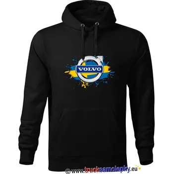 Pánská mikina Mikina klokanka VOLVO SWEDEN (Mikina klokanka pánská černá s kapucí a potiskem)