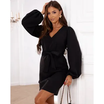 Dámské šaty Elegantní černé šaty s nadýchanými nabíranými rukávy (537) odstíny černé L (40)