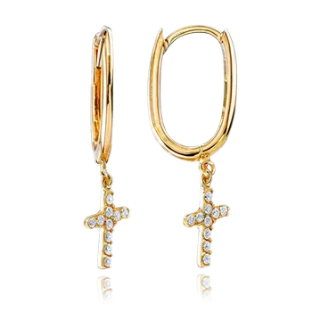 Náušnice Olivie Moderní zlaté náušnice křížky s bílými zirkony Au 585/1000