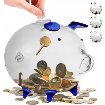 Pokladnička Pokladnička na Dárek Velké Prasátko na Mince Bankovky Skleněná Průhledná