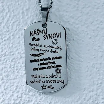 Přívěsek Nerezový přívěsek Tag - "Našemu synovi" Slovenská verzia