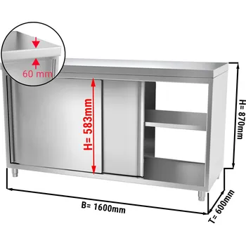 Kuchyňská skříňka G.Gastro Pracovní skříňka PREMIUM z nerezové oceli s průchodkou - 1,6 m