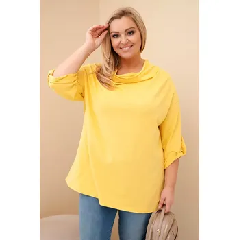 Dámská halenka Kesi Włoski Dámská blůza Plus Size s bavlnou v volném střihu s vodním výstřihem žlutá Kesi Włoski žlutá 3507528