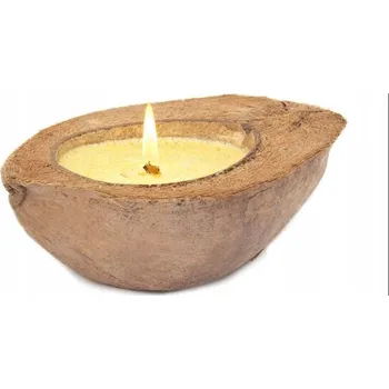 Svícen Žlutá svíčka v přírodním kokosu SVÍCEN Z KOKOSU 18-23 cm