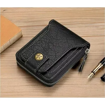 Peněženka Pánská kožená peněženka na zip z pravé kůže - černá