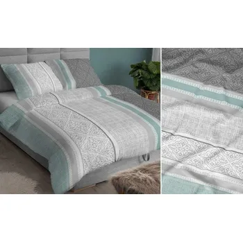 Povlečení Povlečení 140x200 mátově šedé ornamenty se zapínáním na zip KARO