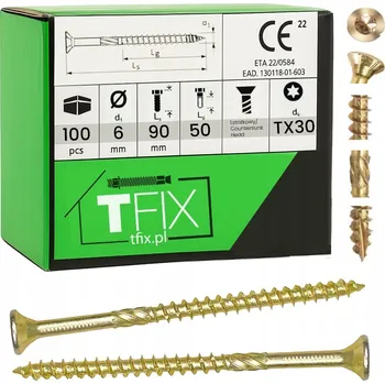 Vrut Vruty 6x90mm TRUHLÁŘSKÉ KUŽELOVÉ vrut KUŽELOVÝ do dřeva na TORX 100ks