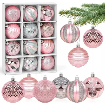 Vánoční dekorace Meleager Růžové Vánoční Baňky na Stromeček Plastové 6 cm Sada 12 Kusů
