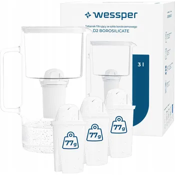 Filtrace vody Filtrační konvice skleněná Wessper D2 BOROSILICATE 3 l bílá + 4x filtr