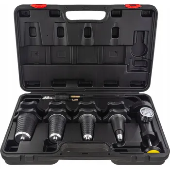 Autodiagnostika TESTER TĚSNOSTI CHLADICÍHO SYSTÉMU S PUMPIČKOU, MANOMETREM A ADAPTÉRY 8 KS