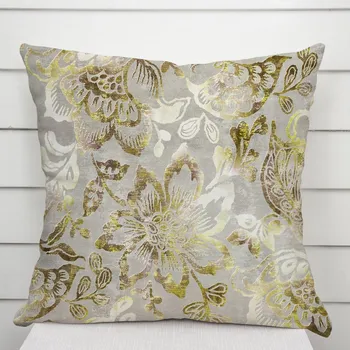 Povlak na polštářek Sametový povlak na polštář Tamara TMR-055 Abstraktní zelené květy na zelenošedém 30 x 50 cm