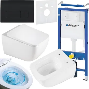 Klozet BPS-koupelny Podomítkový modul Geberit DuoFix s WC mísou YU-WH-TR-03 + ovládací tlačítko Delta 50 černá lesk