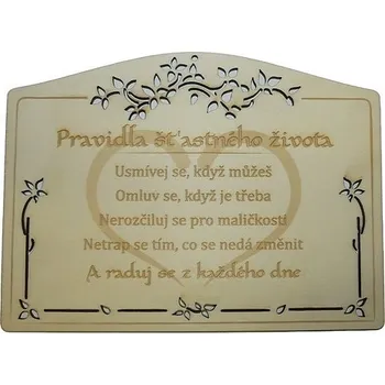 Domovní číslo Dřevěná dárková cedulka Pravidla života Česká verze