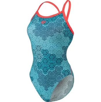 Dámské plavky Arena Camo Kikko Swimsuit Challenge Back Fluoro Red/Water Multi XL - UK38