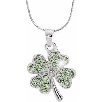 Módní doplněk JSB bijoux s.r.o. Náhrdelník z bižuterní slitiny čtyřlístek osázený drobnými krystaly Swarovski Peridot