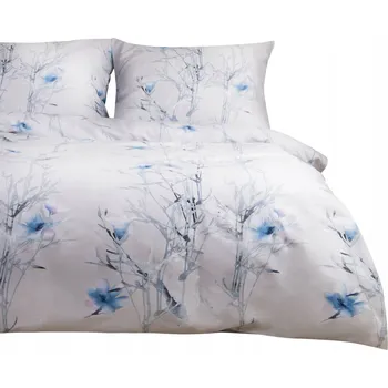Povlečení Povlečení saténové bavlněné SATYNLOVE 220x200 květiny bílé modré