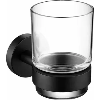 Dávkovač mýdla CERANO - Nástěnný držák se skleničkou Lineo - černá matná, mléčné sklo