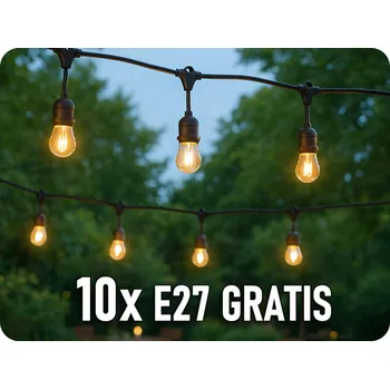Osvětlení LED řetězové svítidlo 10m+10x žárovka E27 1W, 80ml, černá [LG-3/10M/E27/3]