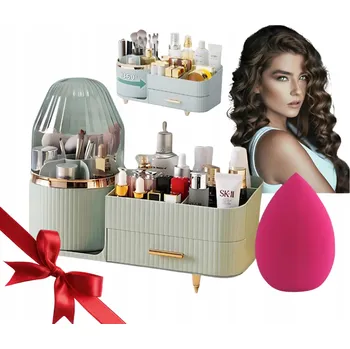 Úložný box Otočný organizér na kosmetiku s šuplíky, mátový, 28x34x15,5 cm