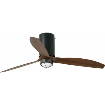 Svítidlo FARO MINI TUBE FAN M LED, černá/dřevo, stropní ventilátor s DC motorem