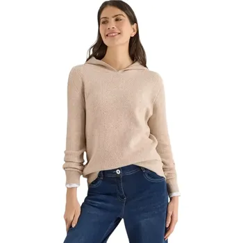 Dámský svetr Dámský pletený svetřík s kapucí Cecil 303697 světlá káva velikost S