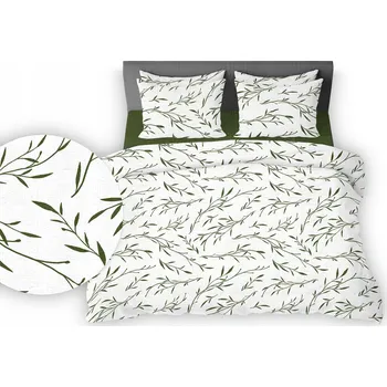 Povlečení Krepové povlečení 220x200 bílé zelené čajové lístky