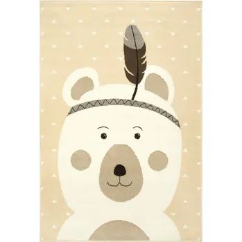 Koberec KOBEREC DO DĚTSKÉHO POKOJE MEDVÍDEK INDIÁN APAČ KRÉMOVÝ BÉŽOVÝ KIDS 100x150 cm