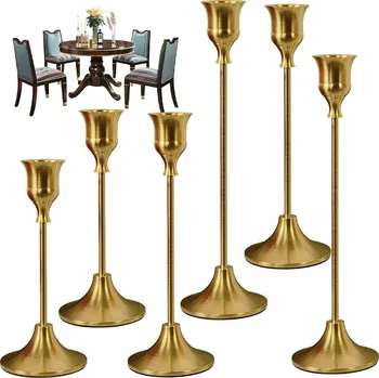 Obraz ŚWIECZNIK ZESTAW 6SZT SADA 6 ZLATÝCH KOVOVÝCH SVÍCNŮ NA SVATBU, NAROZENINY, OSLAVY