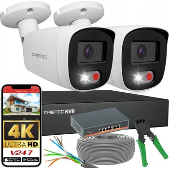 Bezpečnostní kamera Sada 2 IP PoE kamer 8 Mpx 4K, PoE Switch, Detekce osob a vozidel, Bez HDD