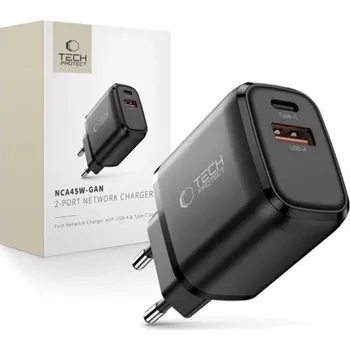 Tech-Protect NCA45W-GAN 2-portová síťová nabíječka PD45W / QC 3.0, černá