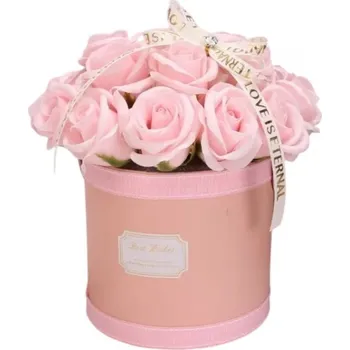 umělá květina Kytice vonných mýdlových květů ve flower boxu – růžové růže – dárek