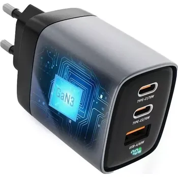 Rychlá nabíječka Forcell F-Energy GaN III 70W 2x USB-C + USB-A - šedá s LCD (Síťová nabíječka Forcell F-Energy GaN III 70W 2x USB-C + USB-A – rychlé PD/QC4.0/SFC 2.0, LCD displej)