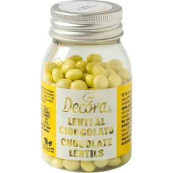 Jedlá dekorace na dort Decora čokoládové mini lentilky žluté (80 g)