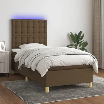 Postel vidaXL Box spring postel s matrací a LED 90x190 cm textil [3135719] Barva: tmavě hnědá