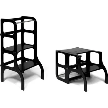 učicí věž Ette Tete STEP’n’SIT® Montessori učící věž / stoleček 2v1, černá-Stříbrné kování