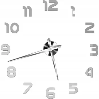 Hodiny 3D nástěnné hodiny stříbrné nalepovací moderní velké dekorativní do interiéru