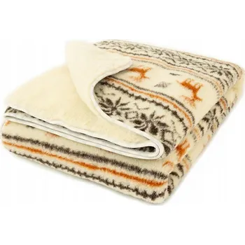 přikrývka Vlněná přikrývka merino 200x220 Lana krémová hnědá oranžová Výrobky r