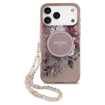 Pouzdro na mobilní telefon GUESS IML Flowers Strap MagSafe Zadní Kryt pro iPhone 17 Pro Max Pink