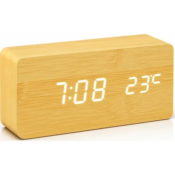 Povinná bezpečnostní výbava Interlook Dřevěné digitální hodiny s LED displejem a teploměrem | budík se 3 alarmy | SXM-016