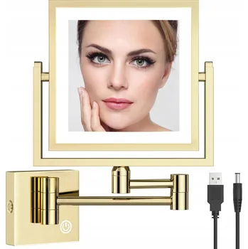 Zrcadlo Zrcadlo na líčení RECKODOR s osvětlením, 3x zoom, čtvercové, zlaté