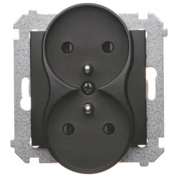 Elektrická zásuvka Dvojitá zásuvka s uzemněním černá řady Kontakt Simon54 DGZ2MZ.01/49