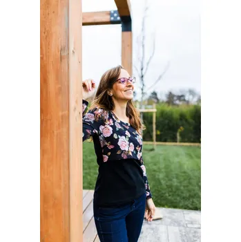 Těhotenské šaty Kojící i těhotenské tričko Shara - černá/květy na černé -SKLADEM vel. M Velikost: M, Vzor: černá/květy na černé