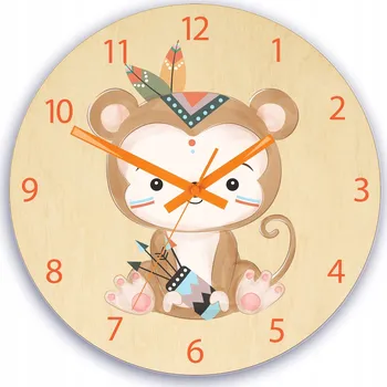 Hodiny Nástěnné hodiny s motivem opičky, akrylové, opička indián, Kulatý, březové