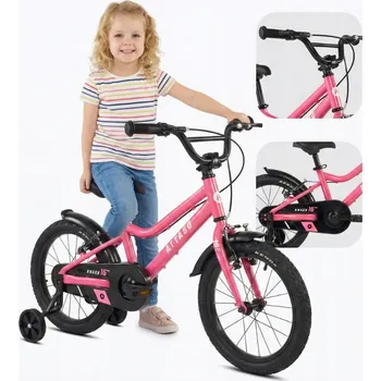 Dětské kolo Dětské horské kolo MTB, lehký rám, 16 palců, s balančními kolečky, růžové