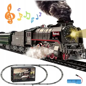 Vláček a vláčkodráha SADA VLÁČKU POD VÁNOČNÍ STROMEČEK PARNÍ LOKOMOTIVA 4 VAGÓNY KOLEJE ZVUK SVĚTLO DÝM