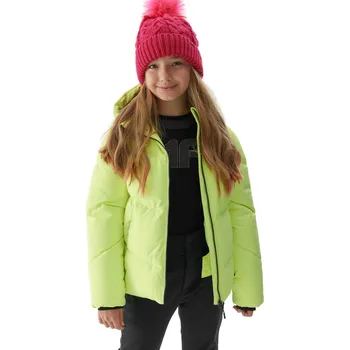 Dívčí lyžařská bunda 4F JUNIOR-TECHNICAL JACKET-JAW23TTJAF293-72N-LEMON NEON Žlutá 146