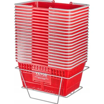 Nákupní košík plastový 21L červený do obchodu, stojan, 20 kusů