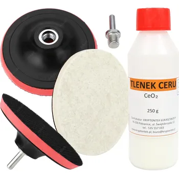 Brusný kotouč SADA NA LEŠTĚNÍ SKEL OXID CERU 250g + LEŠTICÍ KOTOUČ 125mm PLST NA SUCHÝ ZIP